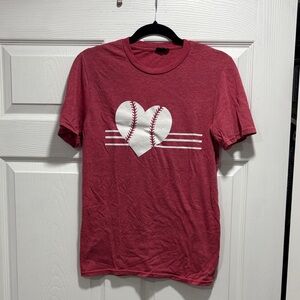 Heather Red T-Shirt with Heart Baseball Design